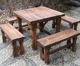 碳化木桌凳室外休闲实木防腐木铁艺木桌椅庭院组合户外桌桌椅