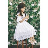 韩国童装代购2016年夏季新款 女童淑女蕾丝边吊带连衣裙