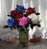 仿真绒布单头大朵捏角蓝红紫白玫瑰Rose仿真绢花假花样板间装饰花