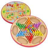 幼得乐 儿童木质六角跳跳棋 飞行棋二合一益智玩具3-7岁 安全环保