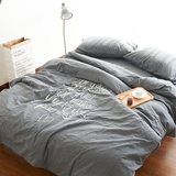 水洗棉四件套纯棉简约刺绣 床笠床单式床上用品2.0m小清新全棉潮