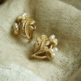 古董TRIFARI 珍珠果实耳夹 珍珠为假珍珠 古董首饰