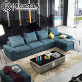 简约蓝色布艺沙发转角可拆洗现代客厅大小户型沙发乳胶三人组合