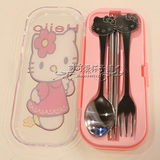 Hello Kitty哆啦A梦卡通不锈钢三件套餐具盒儿童套餐筷子勺子叉子