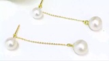 18k金镶淡水珍珠耳钉耳环两用款，淡水珍珠尺寸的珠子5.5mm到6mm