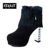 StSat星期六冬季专柜短靴短筒女鞋圆头新品侧拉链靴子SS34S7K3A3