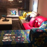 爱依瑞斯沙发布艺沙发简约彩色沙发现代布艺沙发组合田园撞色沙发