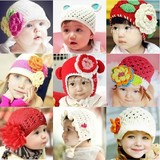 秋冬6-12个月女婴儿宝宝帽子冬季0-1-2-3岁儿童男童手工毛线帽花