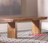 北欧老松木自然边实木餐桌办公桌美法式原木做旧大板茶桌咖啡桌