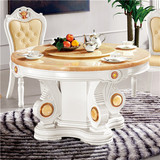 欧式进口天然大理石餐桌 实木现代中式圆桌 白亮光桌椅组合 6061#