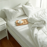 全棉泡泡纱四件套纯棉白色无印水洗棉裸睡床单被套床上用品1.8m床
