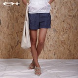 一嘉e+原创设计新款春夏女装薄款亚麻布中年文艺条纹宽松短裤