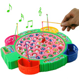 儿童电动旋转音乐钓鱼玩具套装 4根鱼竿45条鱼带抽屉宝宝亲子钓鱼