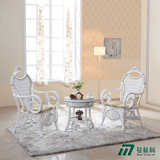 白色休闲阳台桌椅套装卧室靠背椅欧式天然真藤椅子茶几三件套组合