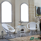 白色简约休闲阳台桌椅创意藤转椅欧式客厅真藤椅子茶几三件套组合
