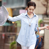 2015夏装新款女装格子白衬衣韩版修身长袖上衣休闲夏装中袖衬衫女