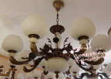 纯铜乡村客厅餐厅书房卧室玻璃灯罩灯具 美式复古全铜仿云石吊灯
