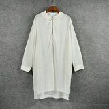 新款韩版宽松中长款大版纯色双侧口袋上衣长袖女式衬衫-- 453004
