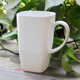 简约白色方形陶瓷马克杯子 创意咖啡杯 新骨瓷水杯 带盖包邮
