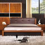 实木床双人床婚床西皮软靠床1.5米 1.8米高箱储物床特价现代简约