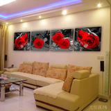 红玫瑰花卉客厅时尚无框画 沙发背景墙画 卧室装饰画 高档三联画