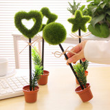 韩国创意文具 绿色田园植物桌面摆饰台笔 盆栽圆珠笔