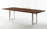 北欧美式新中式混搭实木不锈钢餐桌长方形胡桃桃木简约现代木质