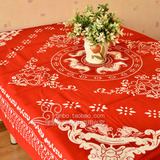 万福寿桌布 国风红色喜庆台布 中式纯棉方形 圆形餐桌布 民族特色