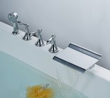 欧式电镀浴缸冷热水龙头仿古卫浴简易三联淋浴花洒全铜美式水龙头
