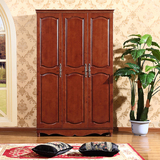 纯柏木实木美式乡村衣柜中式三门 卧室家具木质储物大2米衣橱立柜