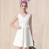 品牌潮流韩版女装2016秋季新品白色性感显瘦背心裙V领无袖连衣裙
