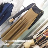 2016秋装新款 韩国QY好品质复古风棉麻吊带褶皱百搭长款背带裙