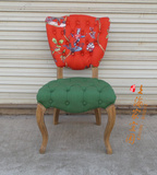 新古典复古实木餐椅美式乡村拉扣椅子地中海布艺椅子橡胶木餐椅