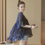 T5230-2016夏新款韩版女装吊带蝴蝶刺绣宽松雪纺衫两件套 0510