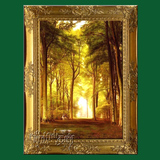 欧式风景油画挂画玄关走廊竖幅树林装饰画有框手绘画风景画12369