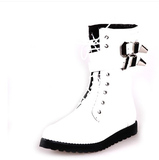15韩版新款男靴子白色漆皮户外靴冬季中筒男鞋 潮男个性时尚军靴