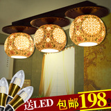 新中式古典实木吸顶灯3头过道灯具阳台走廊卧室餐厅书房吸顶灯具