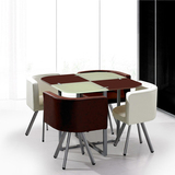 客厅时尚餐桌 钢化玻璃餐桌椅组合 一桌四椅 休闲咖啡桌 咖啡米白