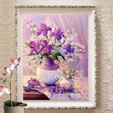 新款5D魔方钻石画客厅满钻卧室欧式紫色花瓶系列点钻石十字绣花卉