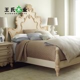 美式乡村实木雕花卧室橡木床新古典简欧床 法式复古家具黑色1.8米