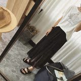 hello小姐韩国单夏季新款超洋气中长款纯黑色雪纺纱裙半身长裙女