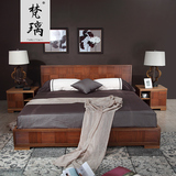 槟榔色东南亚风格实木家具床水曲柳实木榻榻米简约板式床复古床