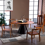 东南亚风格家具新中式 槟榔色 胡桃木 实木转盘圆餐桌餐台 饭桌