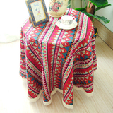 时尚波西米亚 棉麻圆桌布 外贸布艺餐桌布盖布台布 红 蓝色东南亚