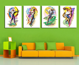 抽象人物油画装饰画运动健身房挂画客厅沙发后壁画无框画四联画