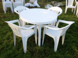 户外休闲塑料桌椅套件/大排档用/可插遮阳伞桌椅组合-1桌4椅85