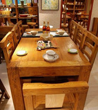 榆木客厅饭桌子长方形家用餐桌整装全实木餐桌椅组合8人一桌六椅