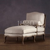 出口美国实木家具 欧式复古/法式乡村 亚麻软包橡木沙发椅贵妃椅