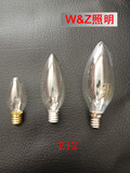 E12烛型灯泡 美规螺口蜡烛泡 小尖泡 水晶灯泡 10W40W透明 佛灯