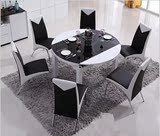 黑白色可伸缩餐桌 钢琴烤漆折叠餐桌 现代简约圆餐台 餐桌椅组合